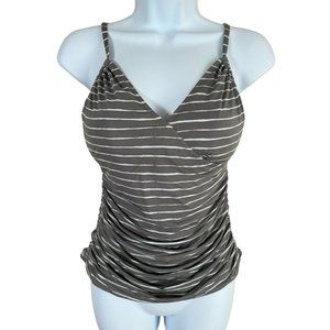 Garnet Hill Size 8 Bathing Suit Swimsuit Top Tankini Padded Striped Beige White